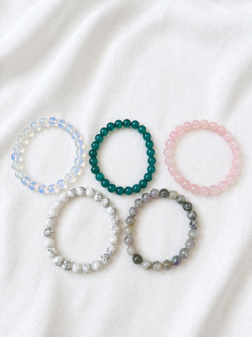 Set of 5 Gemstone Bracelets: Rose Quartz Howlite Plus More - Picture 2 of 2